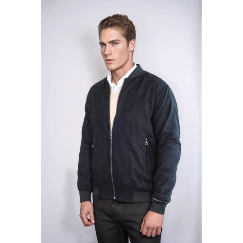 Plain Zippered Pockets Men Bomber Coat | Black