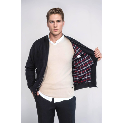 Plain Zippered Pockets Men Bomber Coat | Black