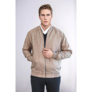 Plain Zippered Pockets Men Bomber Coat | Cream