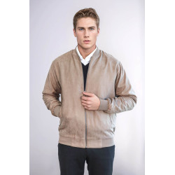 Plain Zippered Pockets Men Bomber Coat | Cream