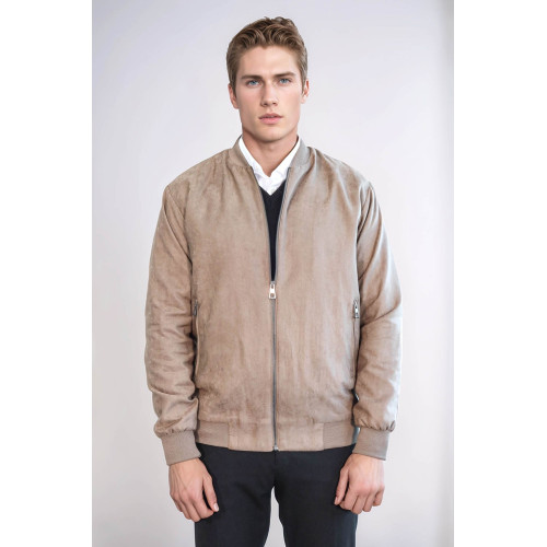 Plain Zippered Pockets Men Bomber Coat | Cream