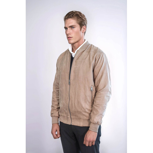 Plain Zippered Pockets Men Bomber Coat | Cream