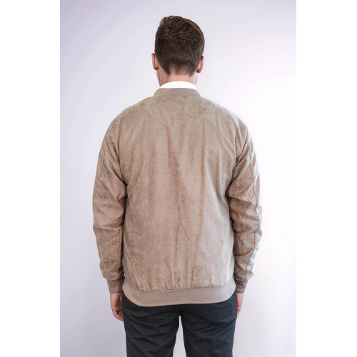 Plain Zippered Pockets Men Bomber Coat | Cream
