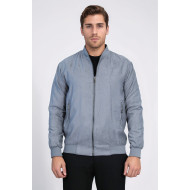 Plain Zippered Pockets Men Bomber Coat | Grey