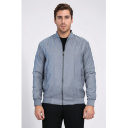Plain Zippered Pockets Men Bomber Coat | Grey