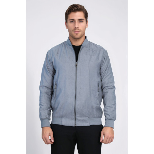 Plain Zippered Pockets Men Bomber Coat | Grey