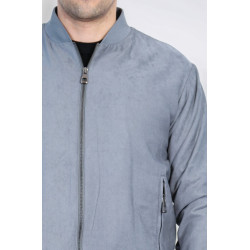 Plain Zippered Pockets Men Bomber Coat | Grey