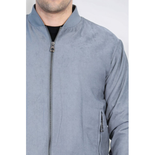 Plain Zippered Pockets Men Bomber Coat | Grey