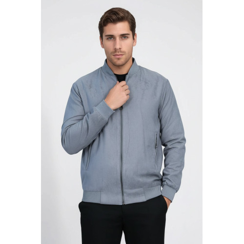 Plain Zippered Pockets Men Bomber Coat | Grey