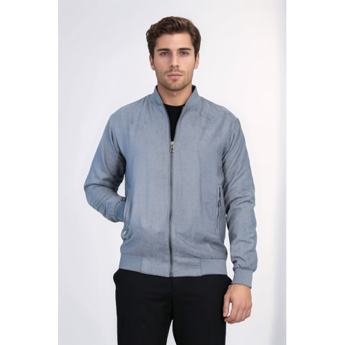 Plain Zippered Pockets Men Bomber Coat | Grey