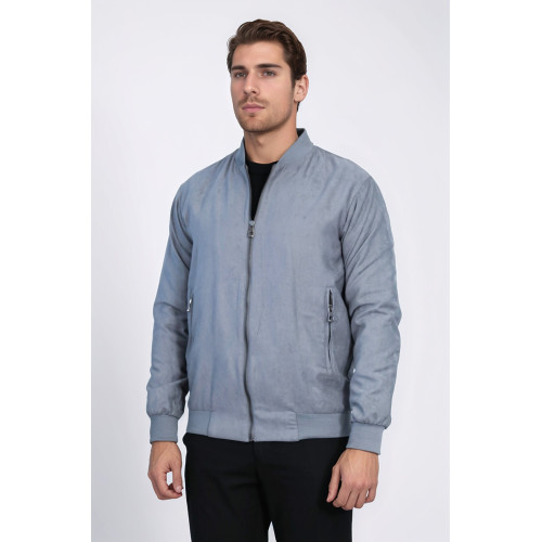 Plain Zippered Pockets Men Bomber Coat | Grey