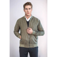 Plain Zippered Pockets Men Bomber Coat | Light Green