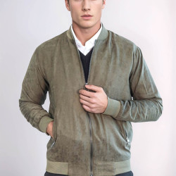 Plain Zippered Pockets Men Bomber Coat | Light Green