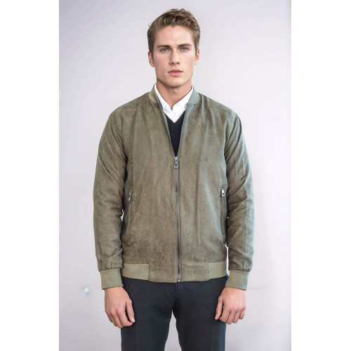 Plain Zippered Pockets Men Bomber Coat | Light Green