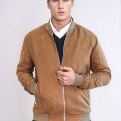 Plain Zippered Pockets Men Bomber Coat | Tan