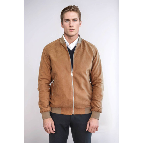 Plain Zippered Pockets Men Bomber Coat | Tan