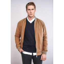 Plain Zippered Pockets Men Bomber Coat | Tan