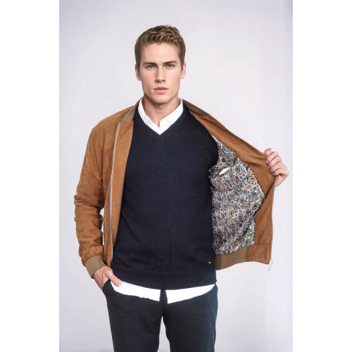 Plain Zippered Pockets Men Bomber Coat | Tan