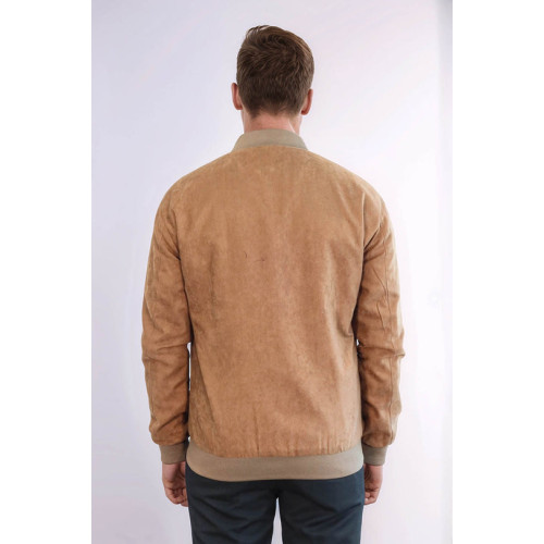 Plain Zippered Pockets Men Bomber Coat | Tan