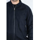 Plain Zippered Pockets Navy Blue Men Bomber Coat