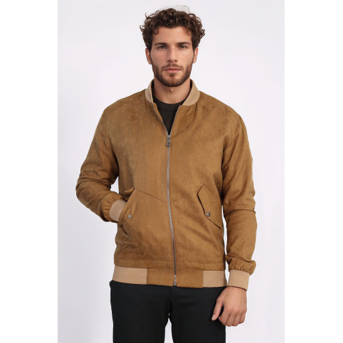 Tawny Patch Pockets Suede Bomber Coat