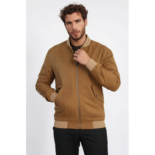 Tawny Patch Pockets Suede Bomber Coat