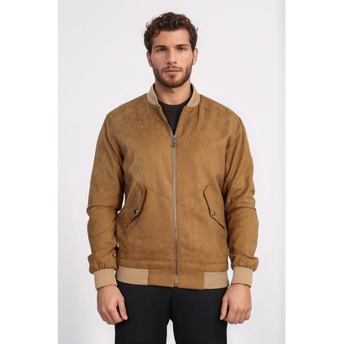 Tawny Patch Pockets Suede Bomber Coat