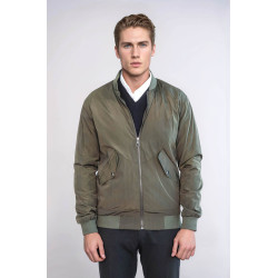 Zippered Flap Pockets  Men Bomber Coat  | Khaki