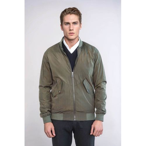 Zippered Flap Pockets  Men Bomber Coat  | Khaki