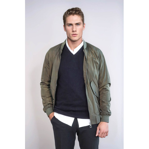 Zippered Flap Pockets  Men Bomber Coat  | Khaki