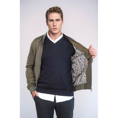 Zippered Flap Pockets  Men Bomber Coat  | Khaki