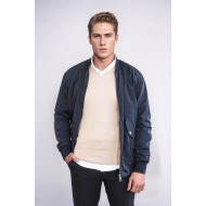 Flap Pockets Zippered Men Bomber Coat | Navy Blue