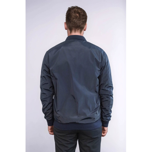 Flap Pockets Zippered Men Bomber Coat | Navy Blue