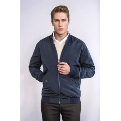 Flap Pockets Zippered Men Bomber Coat | Navy Blue