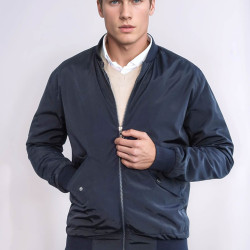 Flap Pockets Zippered Men Bomber Coat | Navy Blue