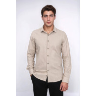 Cotton Plain Beige Mens Lumberjack Shirt  | Slim Fit