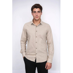 Cotton Plain Beige Mens Lumberjack Shirt  | Slim Fit