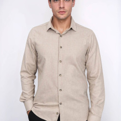 Cotton Plain Beige Mens Lumberjack Shirt  | Slim Fit