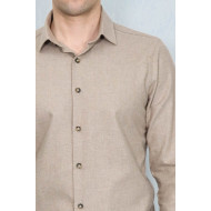 Cotton Plain Beige Mens Lumberjack Shirt  | Slim Fit