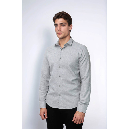 Plain Light Grey Men's Lumberjack Shirt | Slim Fit