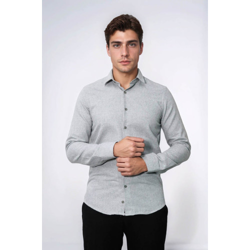 Plain Light Grey Men's Lumberjack Shirt | Slim Fit