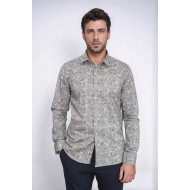 Bloom Patterned Beige Slim-Fit Shirt