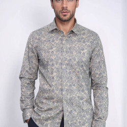 Bloom Patterned Beige Slim-Fit Shirt