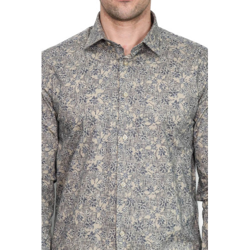 Bloom Patterned Beige Slim-Fit Shirt