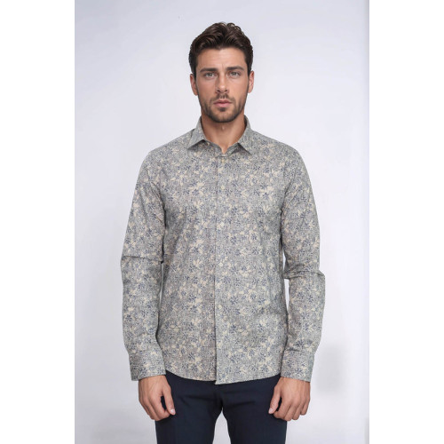 Bloom Patterned Beige Slim-Fit Shirt