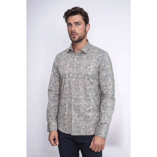 Bloom Patterned Beige Slim-Fit Shirt
