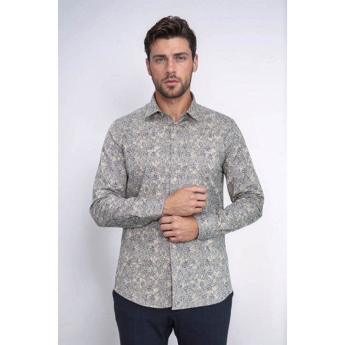 Bloom Patterned Beige Slim-Fit Shirt