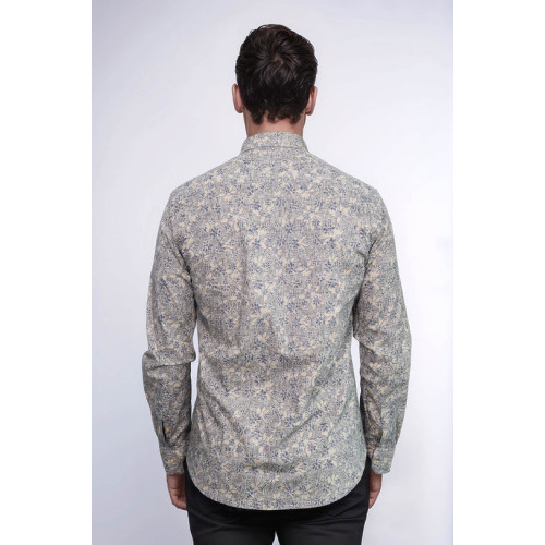 Bloom Patterned Beige Slim-Fit Shirt