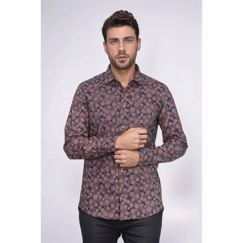 Bloom Patterned Brown Slim-Fit Shirt