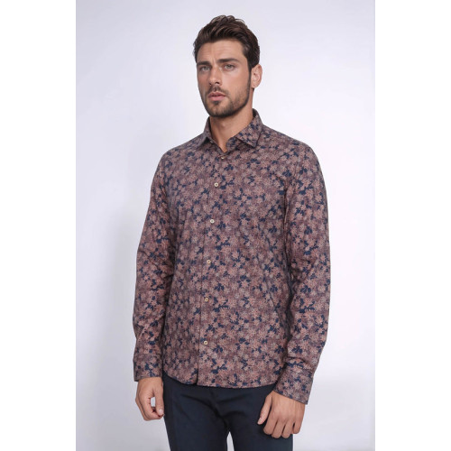 Bloom Patterned Brown Slim-Fit Shirt